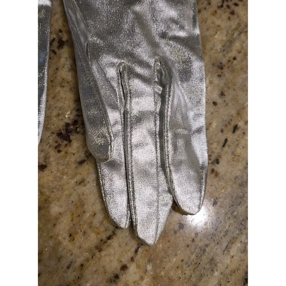 New! Vintage Size M 7 Metallic Silver Stretch Nylon Formal 8